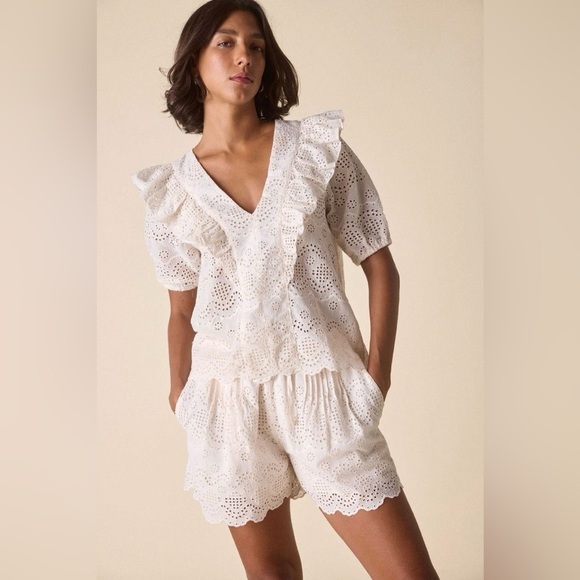 St. Roche Harper Shorts White Eyelet Embroidered Organic Cotton Artisan Boho S - Picture 2 of 11